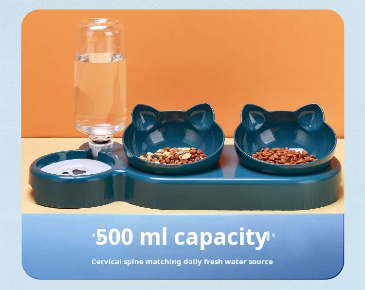 3-in-1 Tilted Pet Bowl Set with Gravity Water Feeder