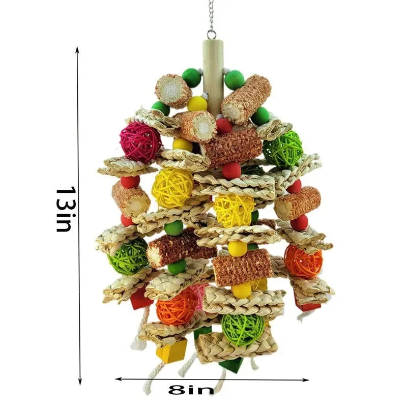 Wooden Bird Swing Toy with Beads & Perch for Parrots and Budgies