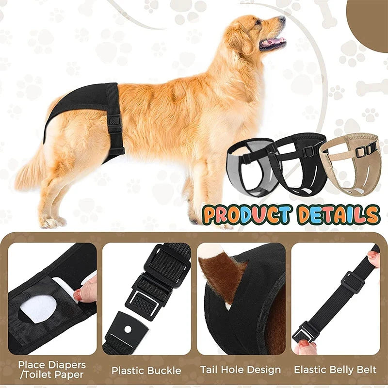 Female Dog Washable Diaper Pants with 8 Sanitary Pads, Anti-Harass Physiological Nappies