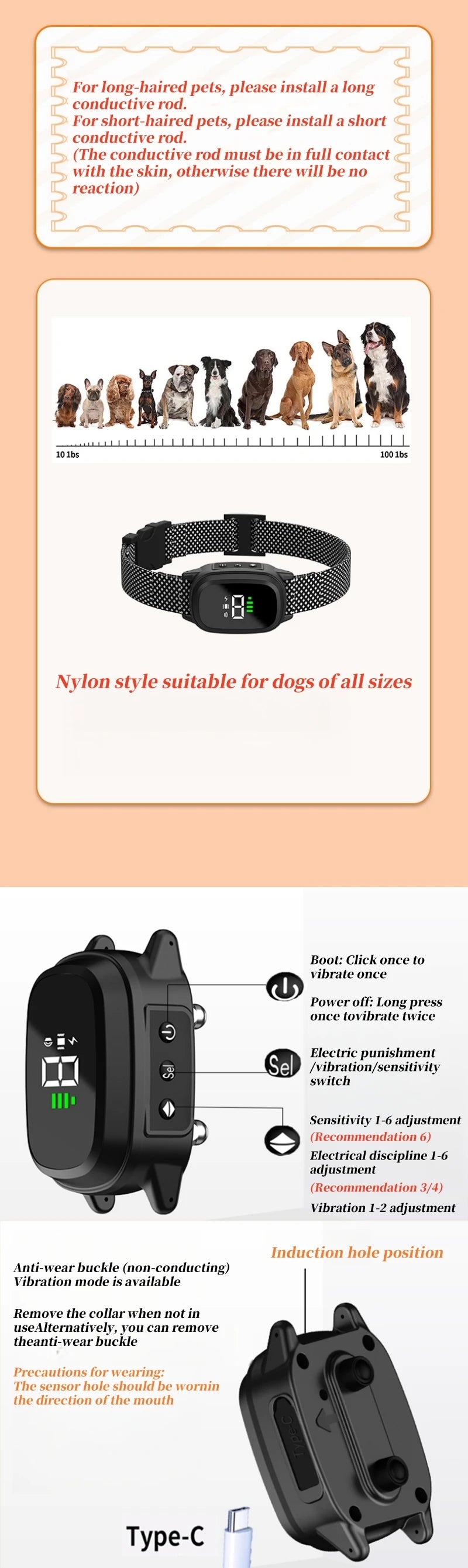 YHLC Automatic Anti-Bark Dog Collar, Rechargeable Electric Training Collar