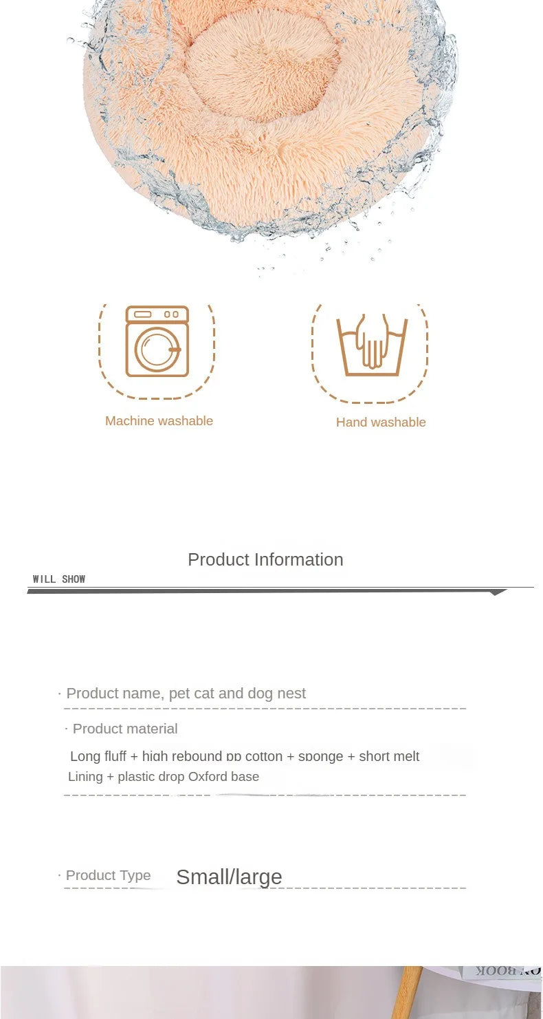 Plush Round Pet Nest Bed for Cats and Small Dogs