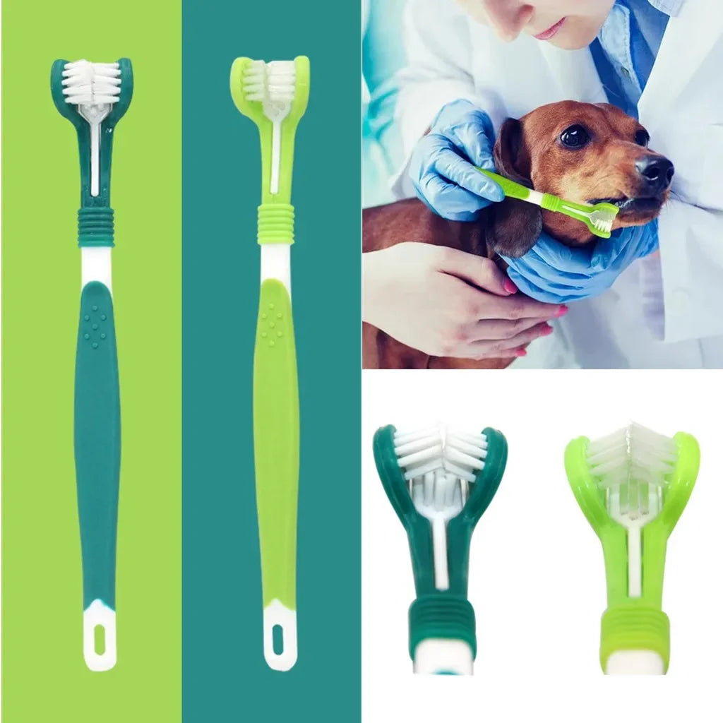 3-Sided Pet Toothbrush for Dogs & Cats, Dental Cleaning Tool for Bad Breath & Tartar Removal