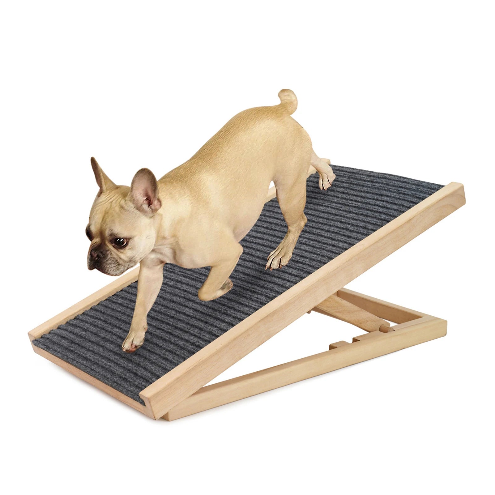 Adjustable Wooden Pet Ramp with Non-Slip Carpet