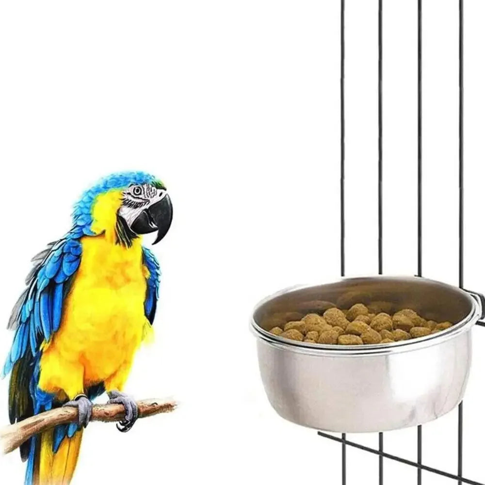 Stainless Steel Clamp-On Pet Food & Water Bowl for Rabbits, Hamsters, Birds, and Parrots