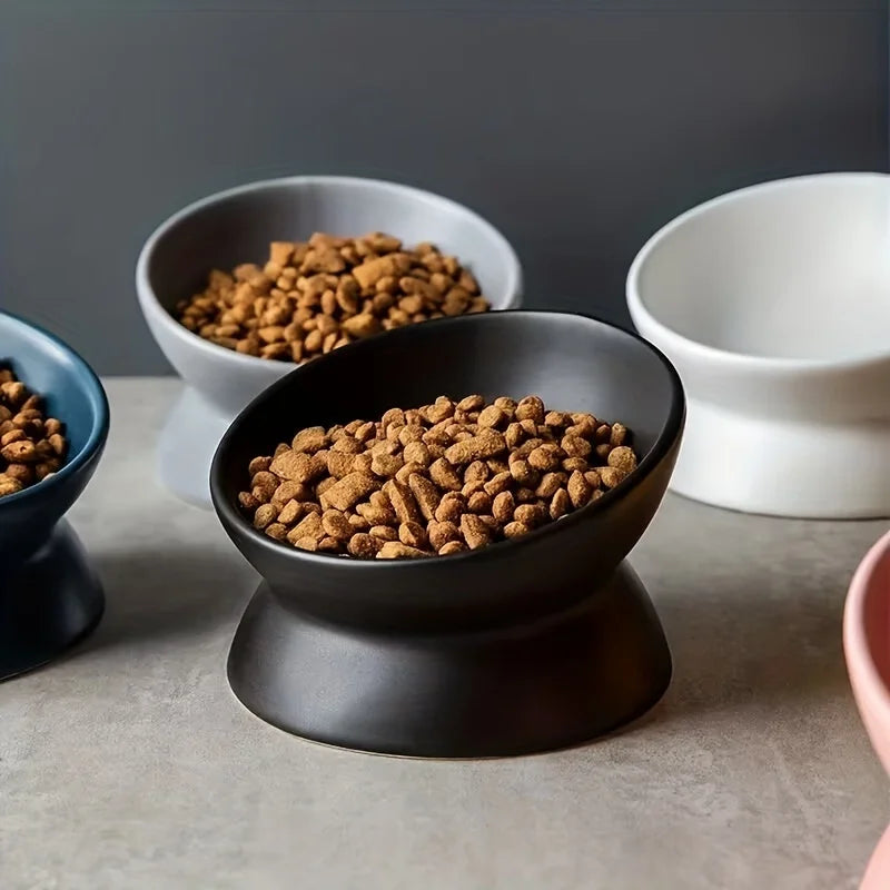 Ceramic Raised Cat Bowl Set — Elevated Stress-Free Feeding Tray for Cats & Small Dogs