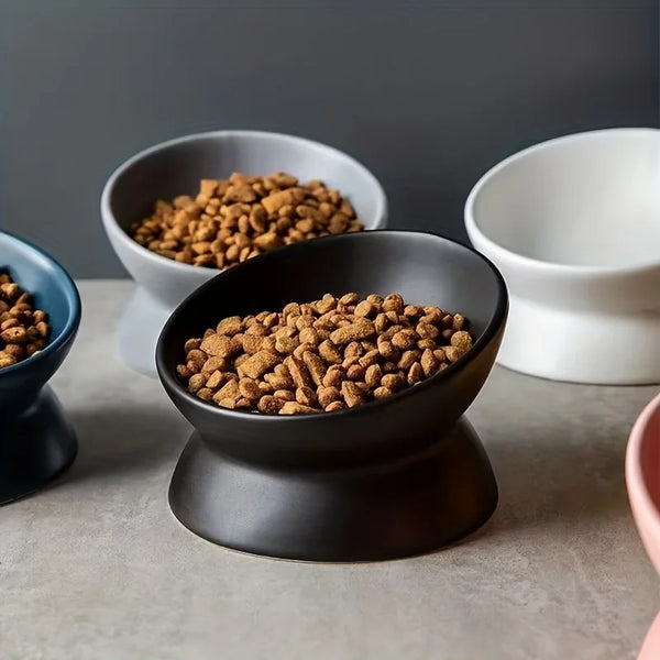 Ceramic Raised Cat Bowl Set — Elevated Stress-Free Feeding Tray for Cats & Small Dogs