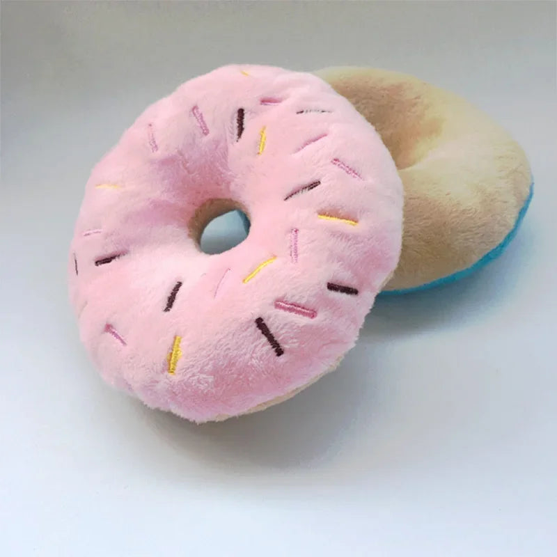 Soft Plush Donut Dog Toy – Chewable Squeaker Toy for Small & Medium Dogs