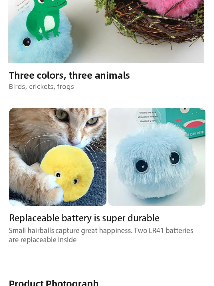 Interactive Smart Plush Cat Toy Ball – Electric Catnip Squeak Toy for Kittens