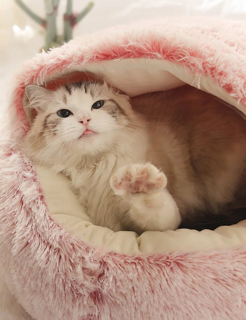 Soft Plush Semi-Enclosed Pet Bed