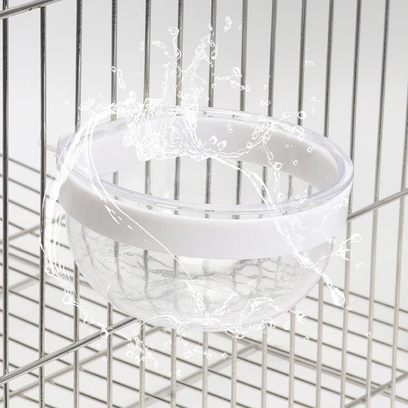 Detachable Transparent Plastic Bird Feeding Bowl, Hanging Food & Water Cup for Parrots