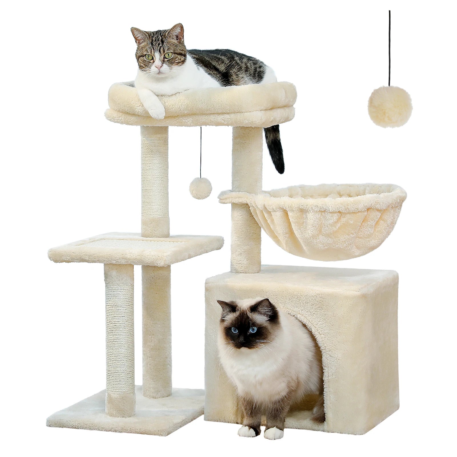 Cat Tree Tower with Scratching Posts, Hammock & Removable Top Perch