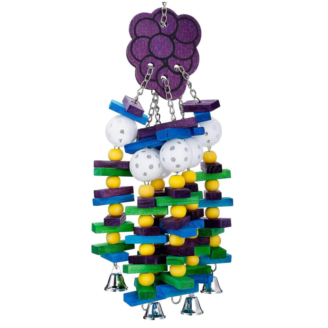 Colorful Parrot Chewing Toy with Wooden Blocks, Beads