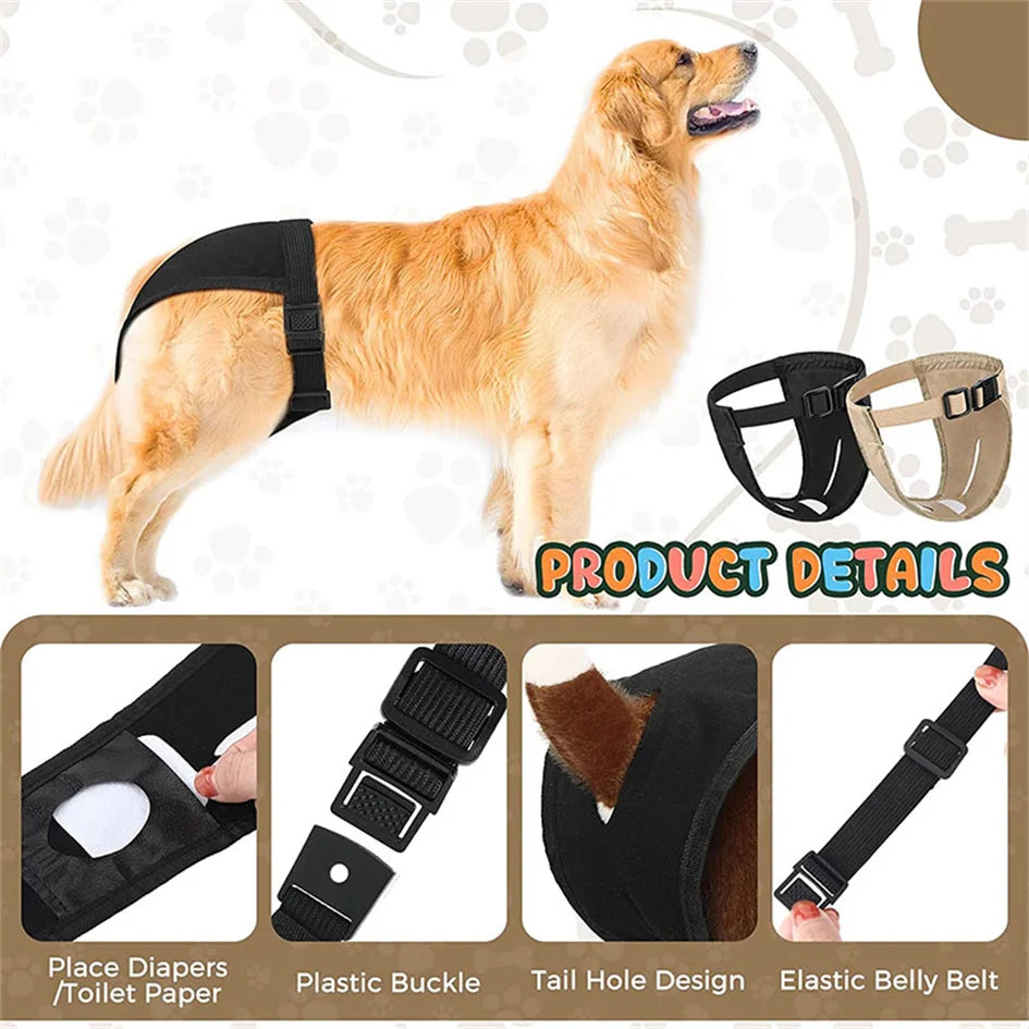 Female Dog Washable Diaper Pants with 8 Sanitary Pads, Anti-Harass Physiological Nappies