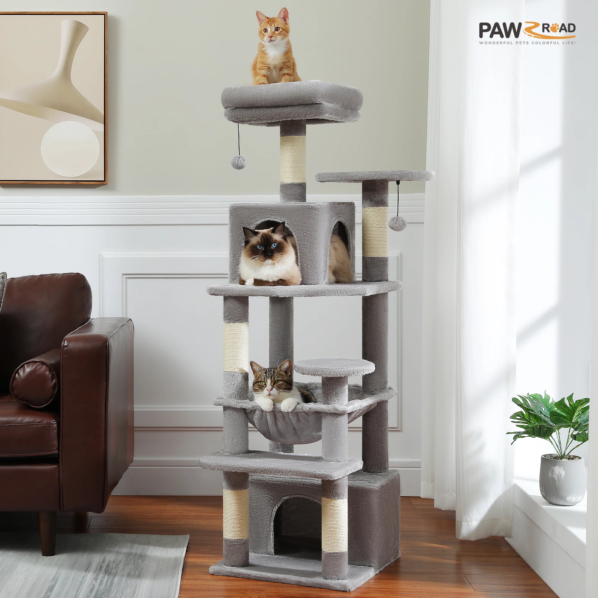 184cm Large Cat Tree Tower with Hammock, Scratching Posts & Condos