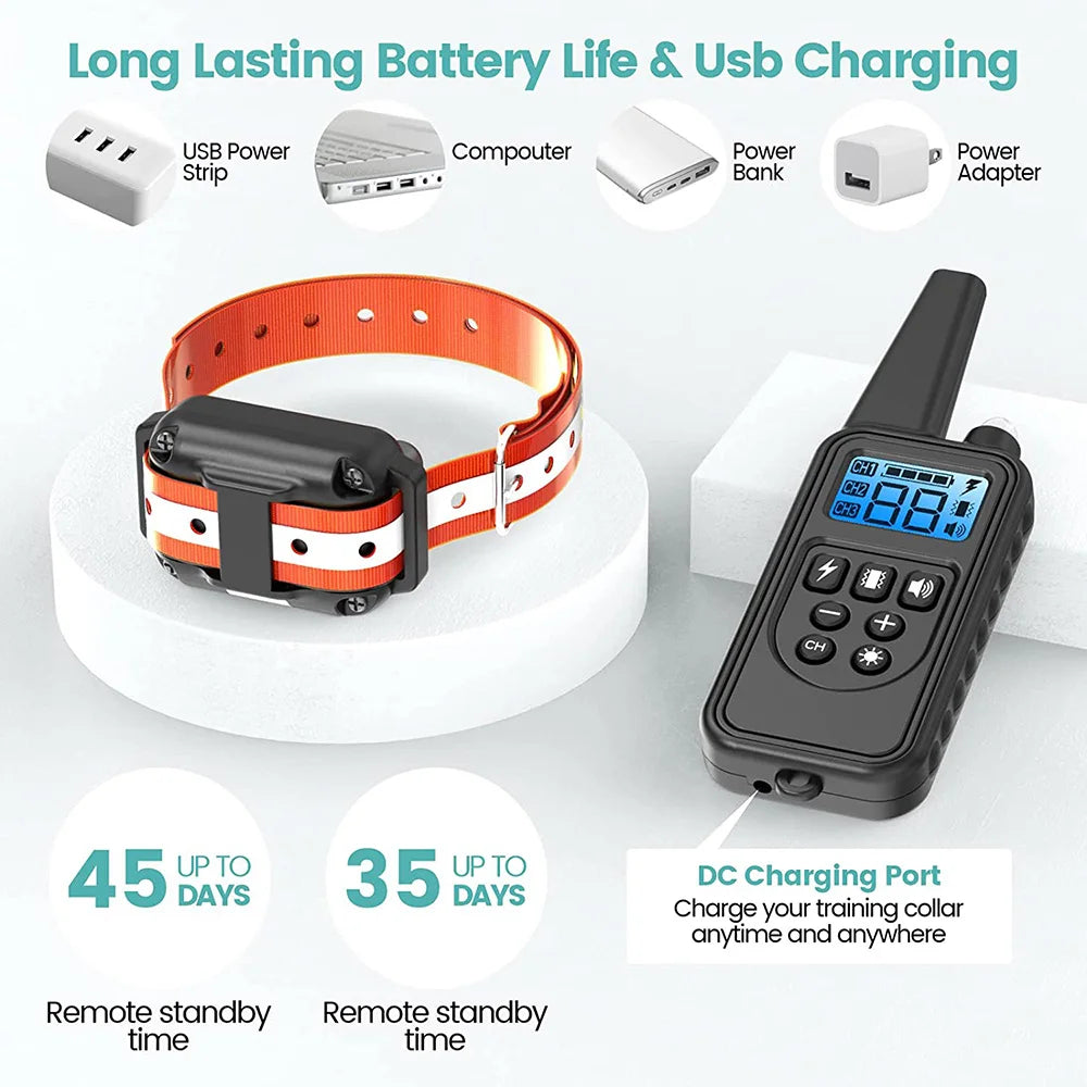 Anti-Bark Dog Training Collar — Rechargeable Shock, Vibration & Clicker Set