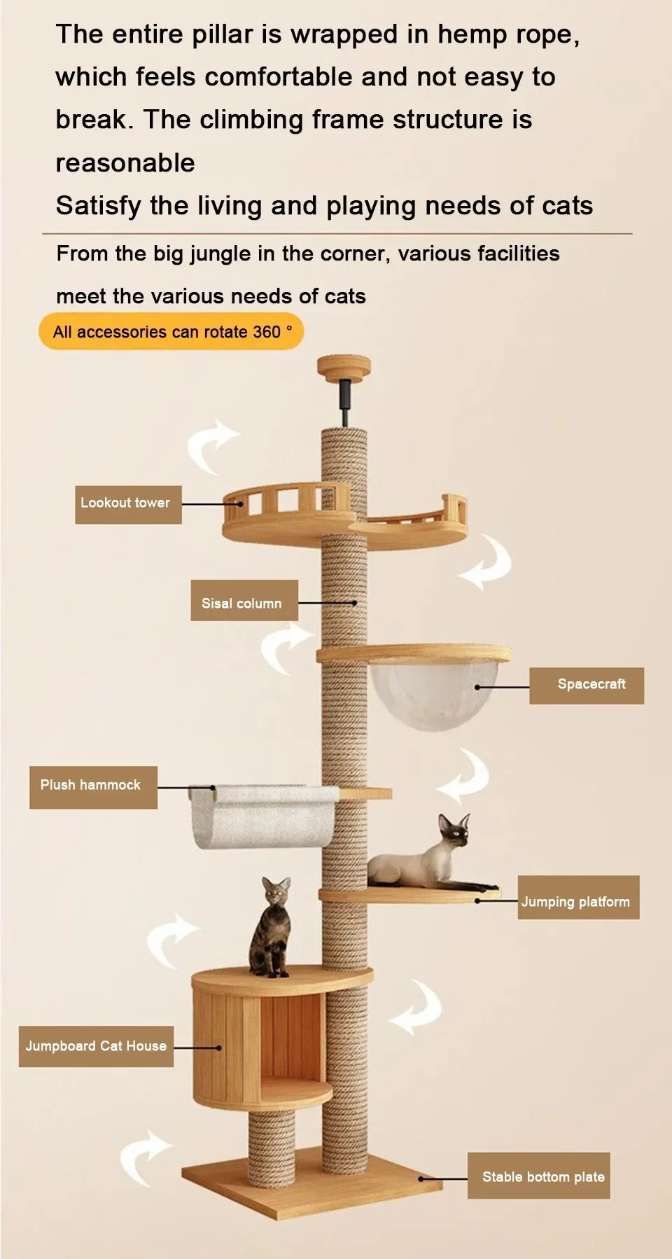 Solid Wooden Multilayer Cat Tree Tower & Climbing Frame