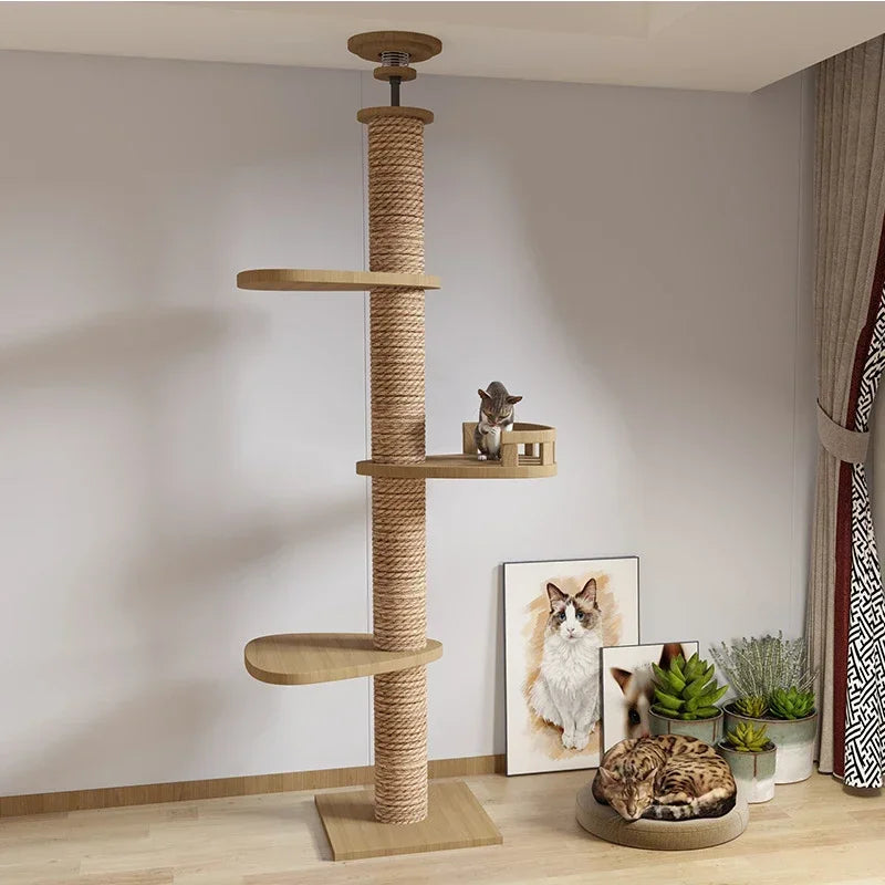 Solid Wooden Multilayer Cat Tree Tower & Climbing Frame