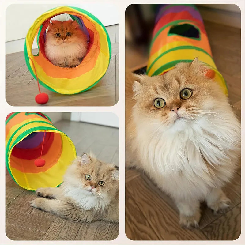 Foldable Cat Tunnel Toy, Indoor S-Type Play Tunnel with Crinkle Paper for Cats & Kittens