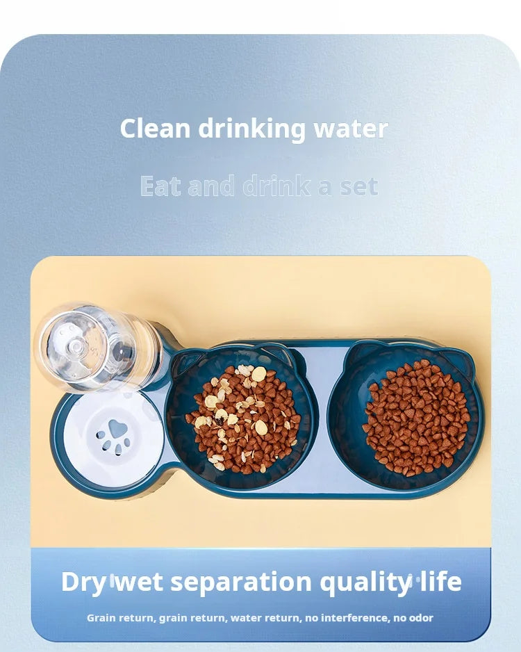 3-in-1 Tilted Pet Bowl Set with Gravity Water Feeder
