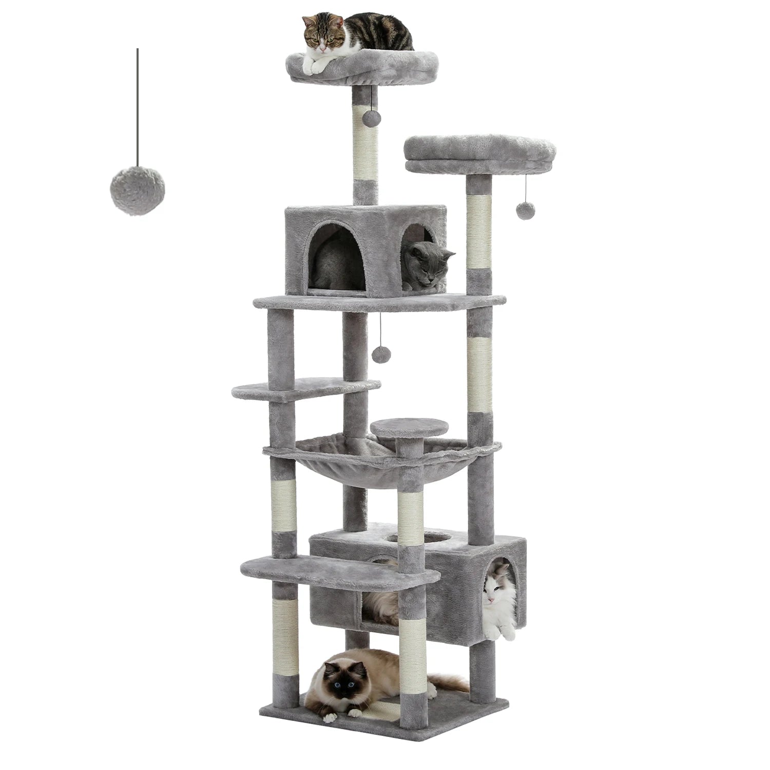 184cm Large Cat Tree Tower with Hammock, Scratching Posts & Condos