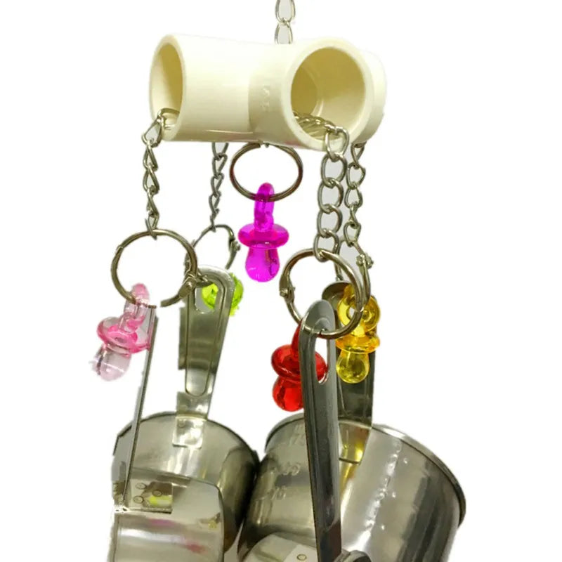 Parrot Hanging Toy with 4 Stainless Steel Pots & Acrylic Beads