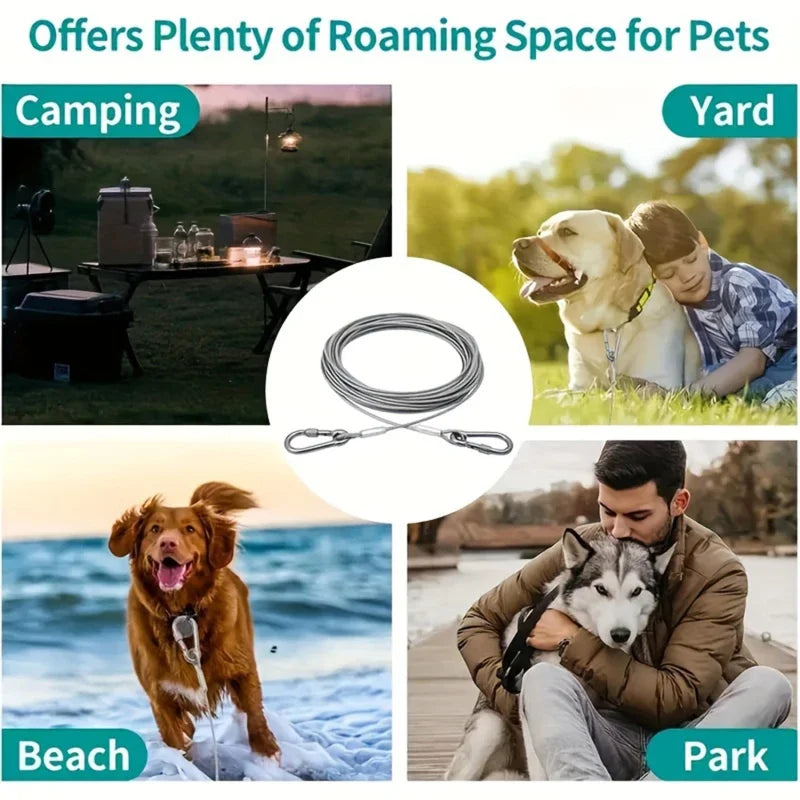 Double-Headed Dog Tie-Out Cable Leash – Heavy-Duty Outdoor Steel Wire with Metal Buckles