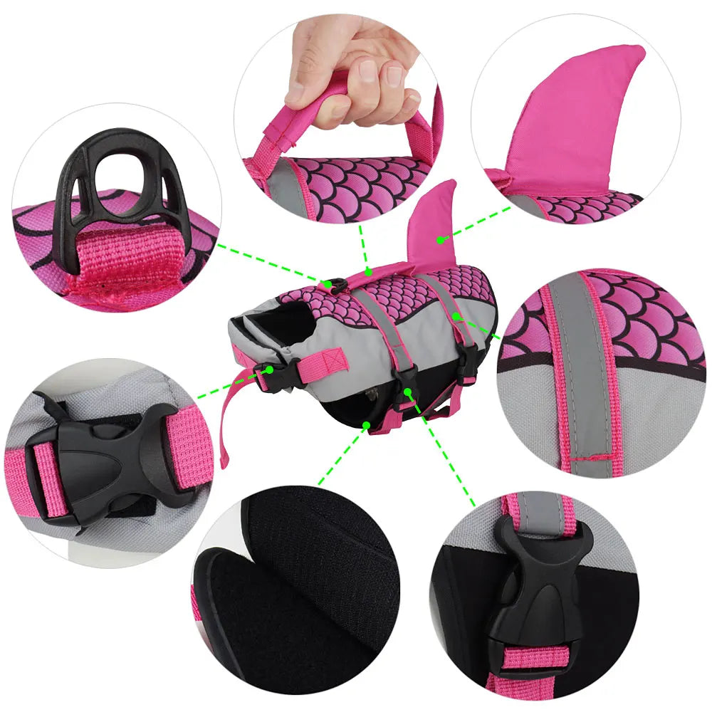 Shark Dog Life Jacket, Pet Swim Vest Harness Summer Swimwear