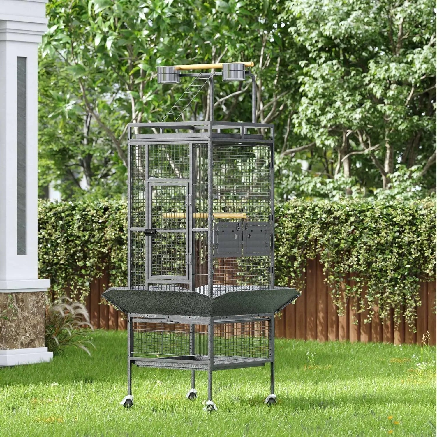 Large Parrot Cage – with Rooftop Playground & Rolling Wheels