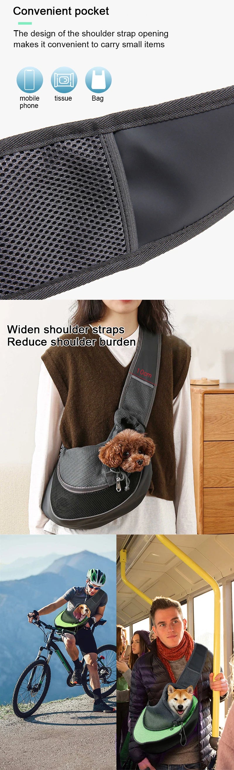 Pet Carrier Sling Bag, Mesh Travel Shoulder Tote for Small Dogs & Cats
