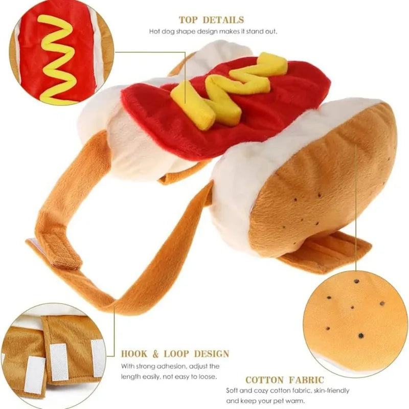Funny Hot Dog Halloween Costume for Dogs & Cats, Adjustable Pet Party Outfit