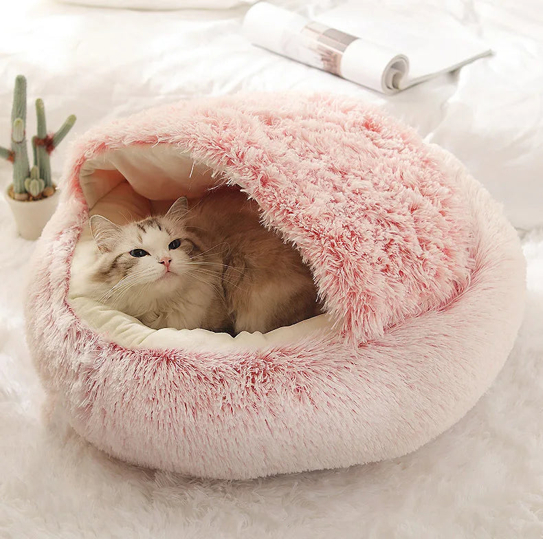 Soft Plush Semi-Enclosed Pet Bed