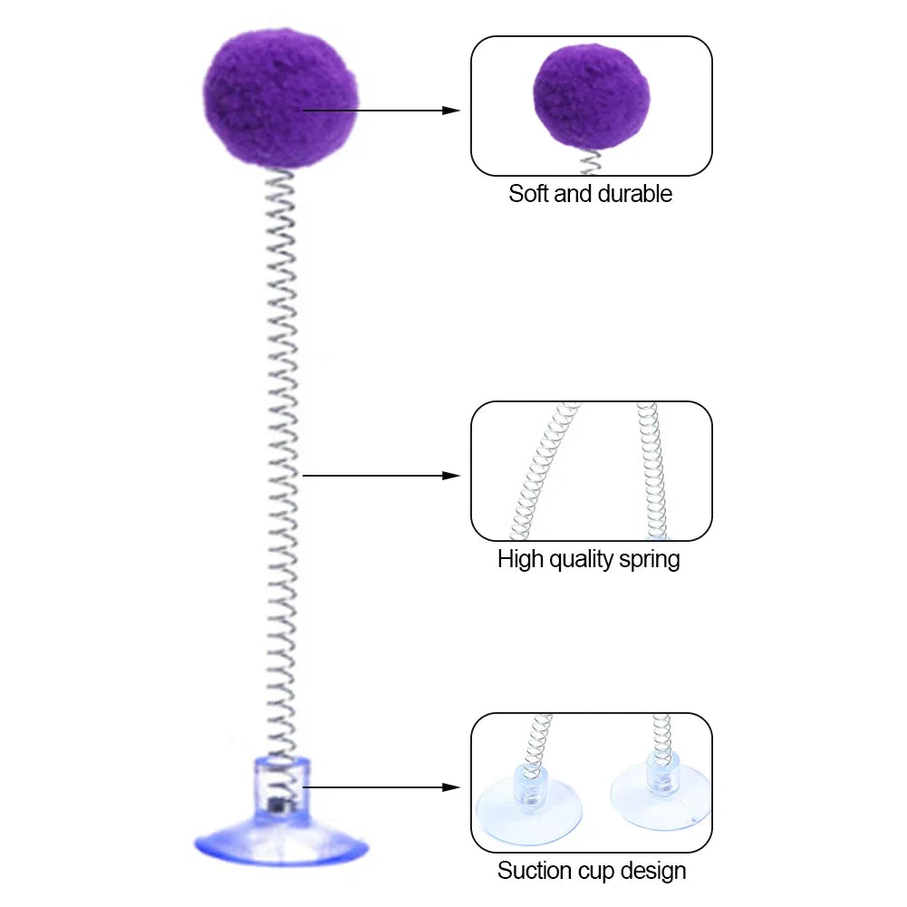 Fur Ball Spring Cat Toy with Suction Cup, Interactive Teaser Wand in Random Colors