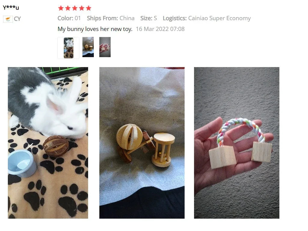 Natural Wooden Rabbit Roller & Chew Toys for Small Pets