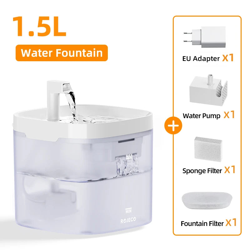 ROJECO Smart Automatic Pet Water Fountain with Recirculating Filter for Cats & Dogs