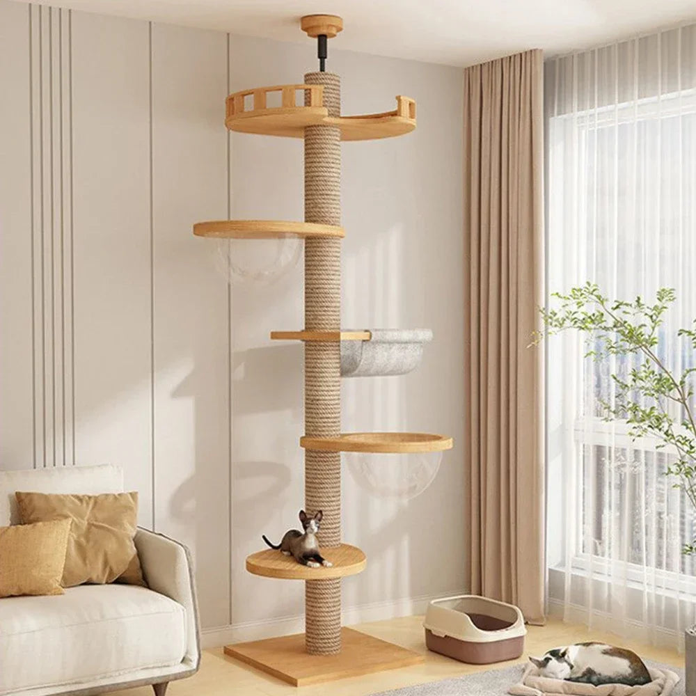 Solid Wooden Multilayer Cat Tree Tower & Climbing Frame