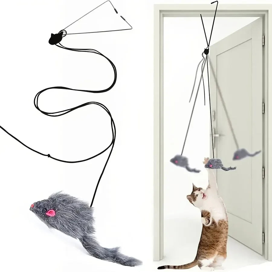Retractable Hanging Cat Toy with Simulated Mouse, Interactive Door Teaser