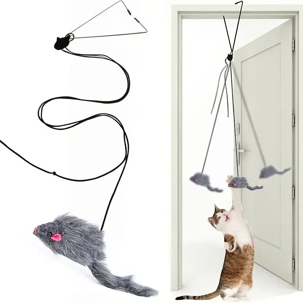 Retractable Hanging Cat Toy with Simulated Mouse, Interactive Door Teaser