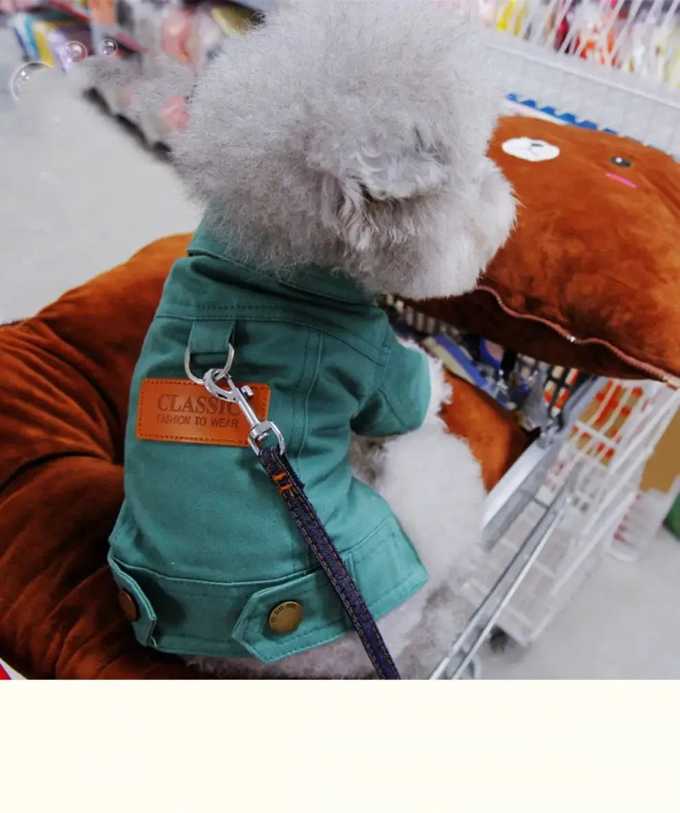 Dog Denim Jacket with Leash Ring, Spring & Summer Outfit for Small and Medium Dogs