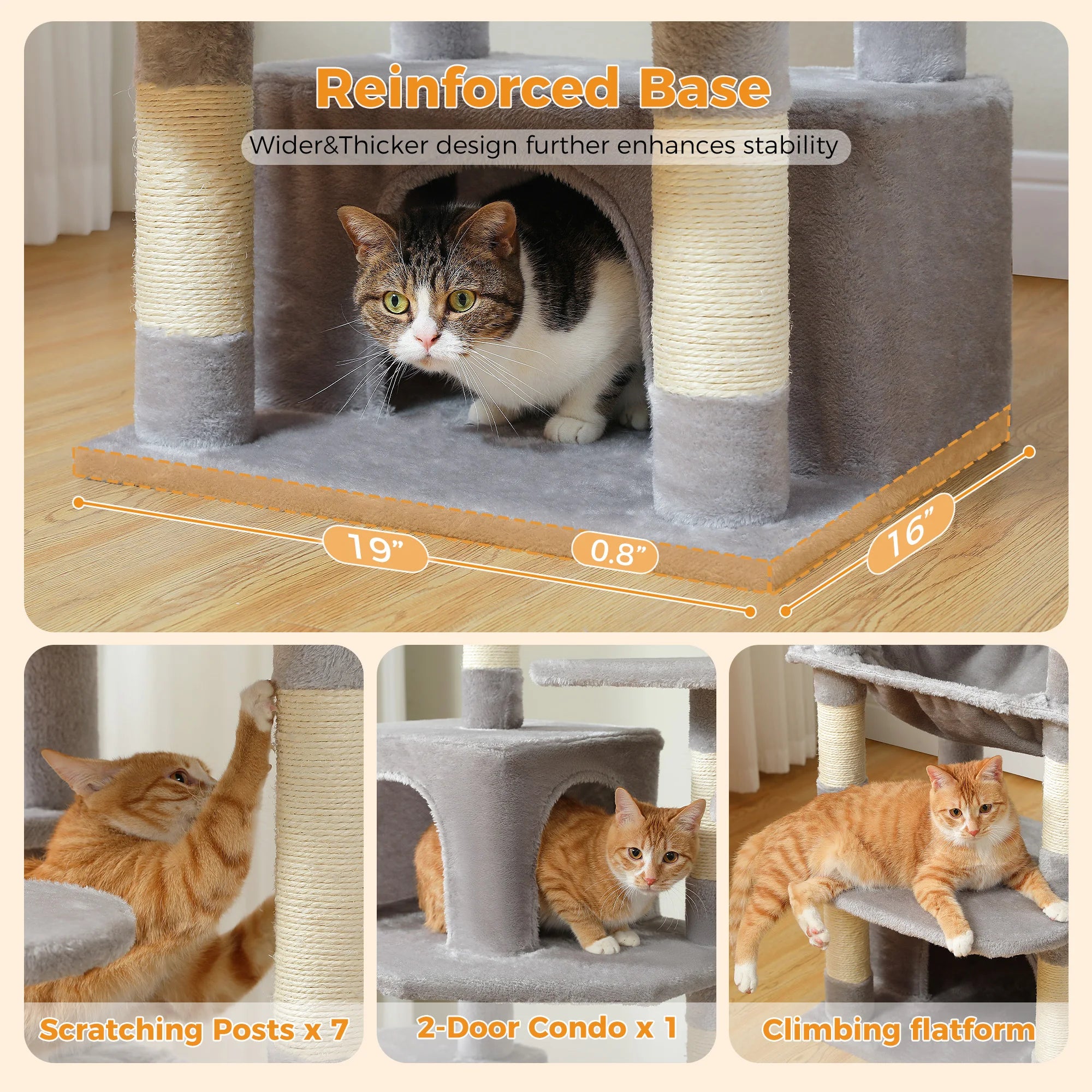 184cm Large Cat Tree Tower with Hammock, Scratching Posts & Condos