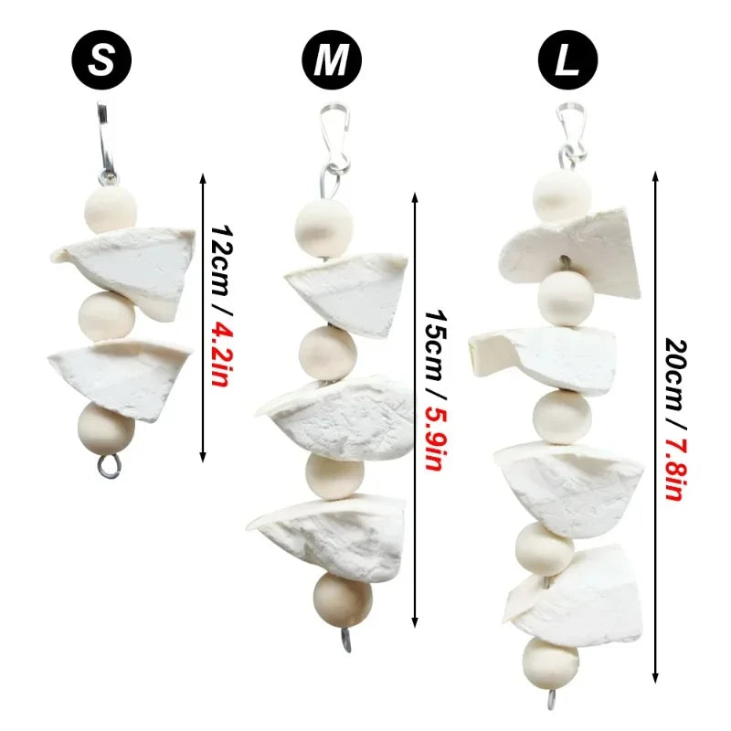 Cuttlefish Bone Hanging Chew Toy — Calcium Supplement & Beak Care for Birds & Small Pets