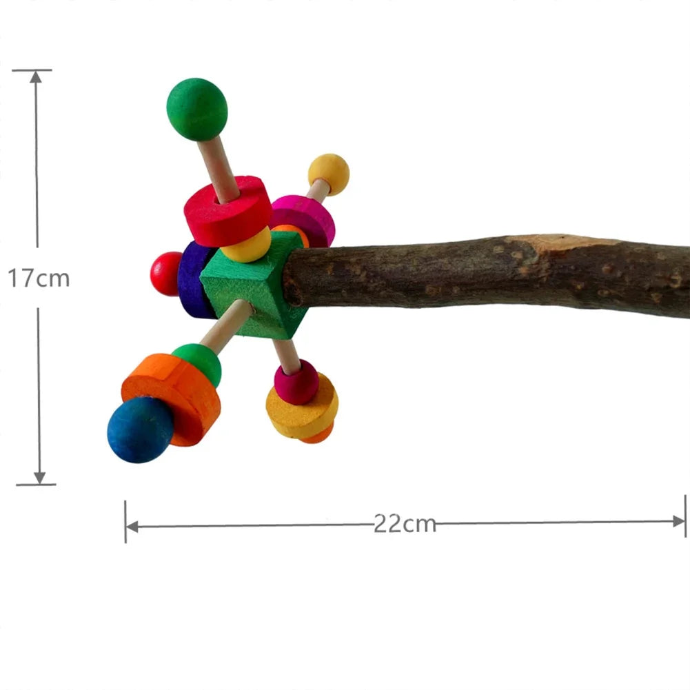 Natural Wooden Parrot Perch Toy with Rotating Balls