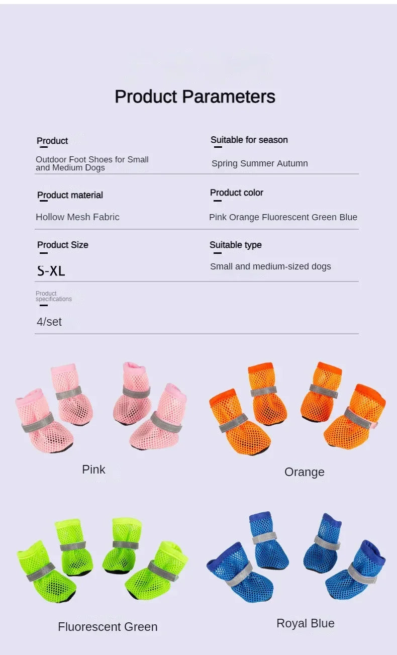 4pcs Non-Slip Breathable Dog Shoes for Small & Medium Pets