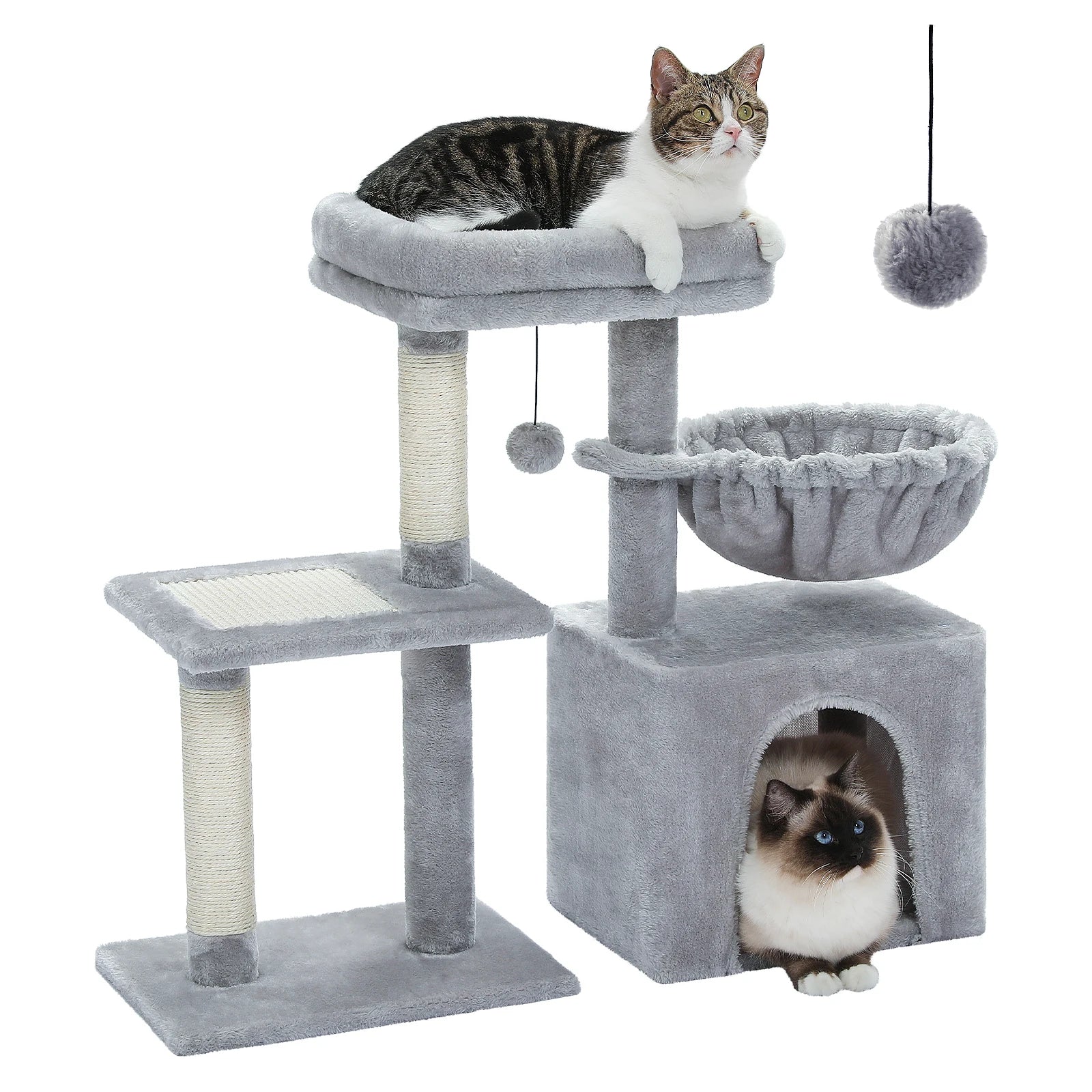 Cat Tree Tower with Scratching Posts, Hammock & Removable Top Perch