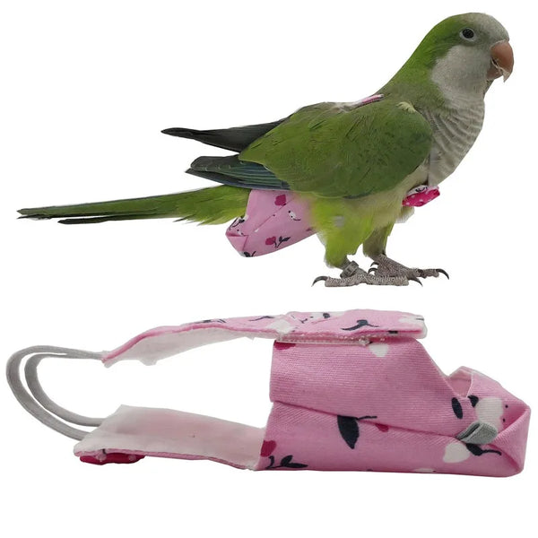 Colorful Parrot Diaper with Bowtie — Washable Flight Suit for Small to Large Pet Birds