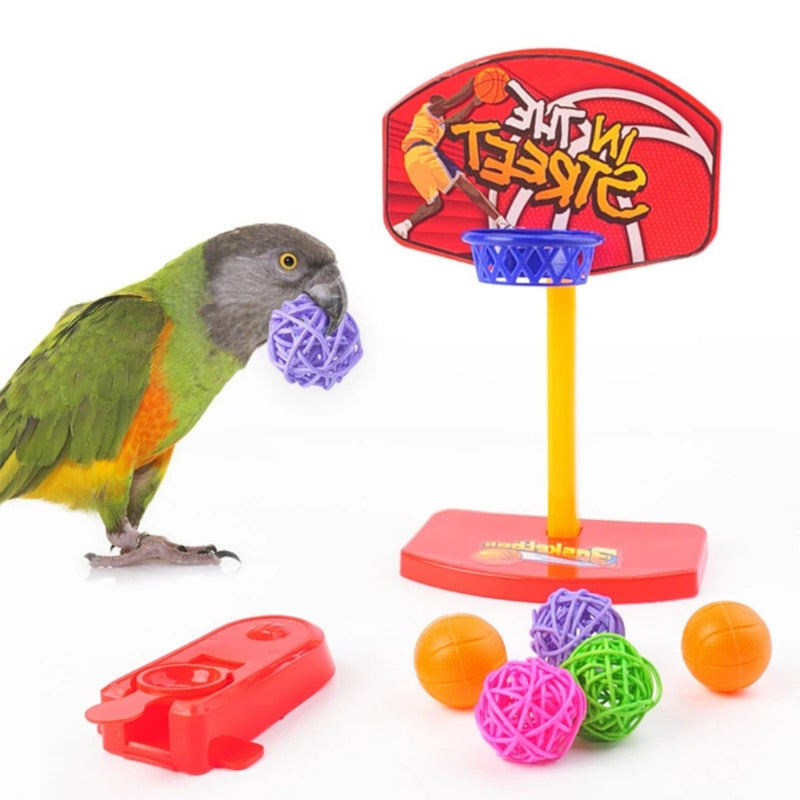 4-Piece Parrot Toy Set with Basketball, Skateboard, Stacking Toy & Trolley