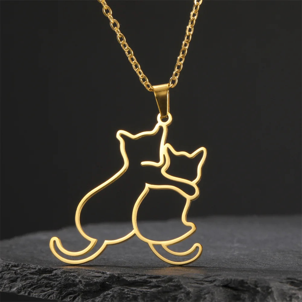 Hugging Puppy & Kitten Pendant Necklace for Pet Lovers