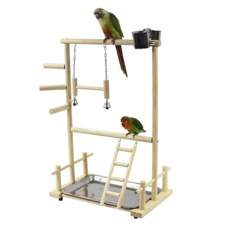 Wooden Parrot Playstand Playground with Perch, Ladder, Feeder Plate & Toys for Cockatiels