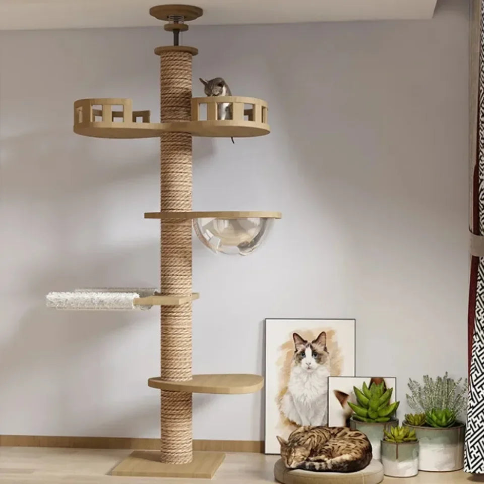 Solid Wooden Multilayer Cat Tree Tower & Climbing Frame