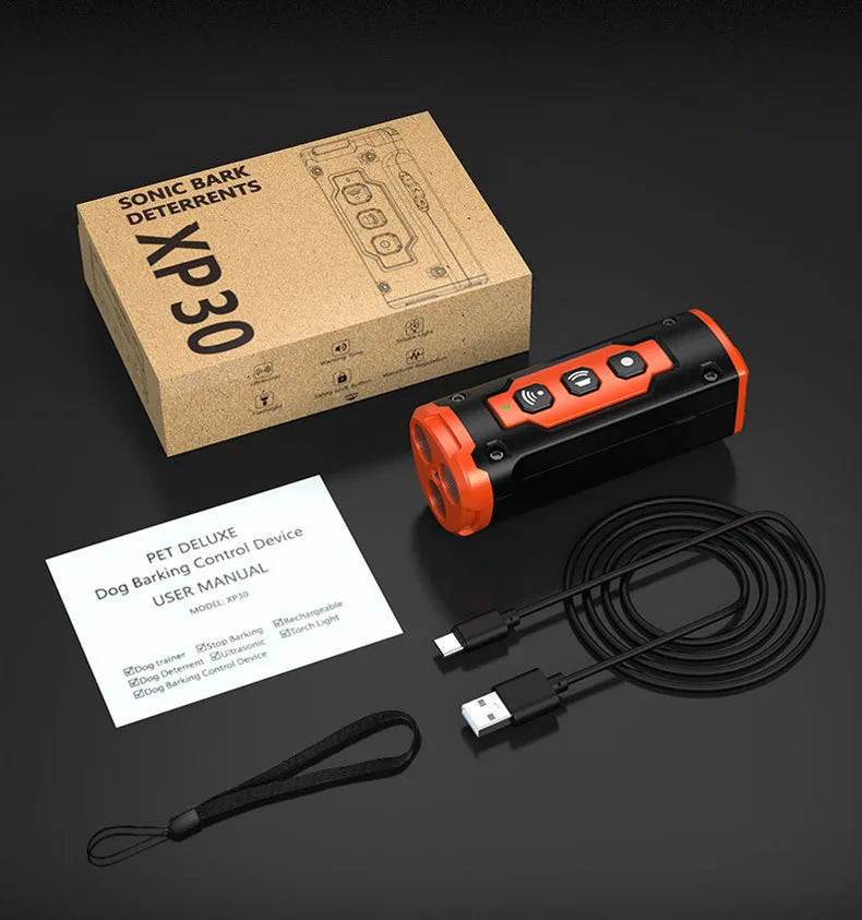 Rechargeable Ultrasonic Dog Repeller & Anti-Bark Training Device with LED 2023