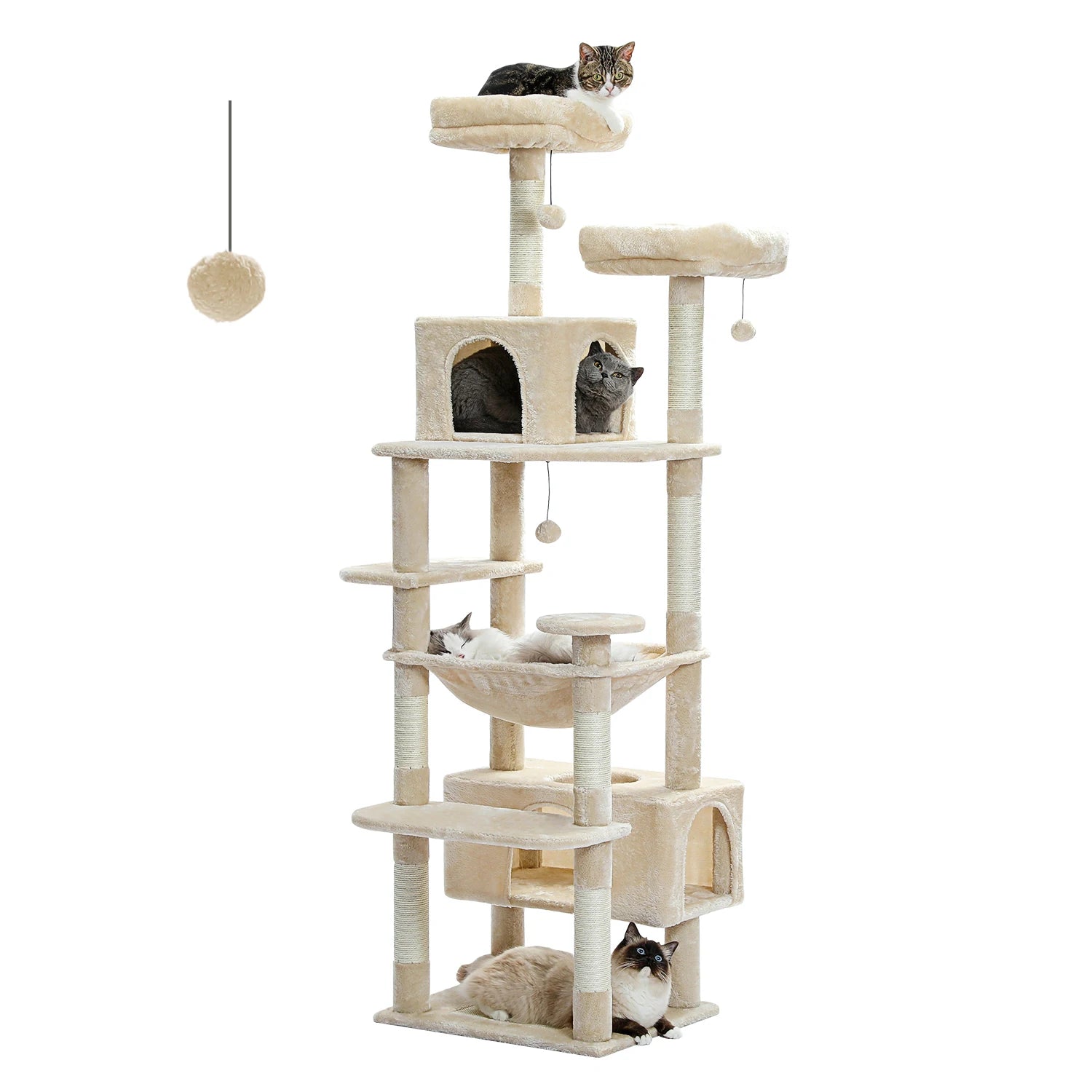 184cm Large Cat Tree Tower with Hammock, Scratching Posts & Condos